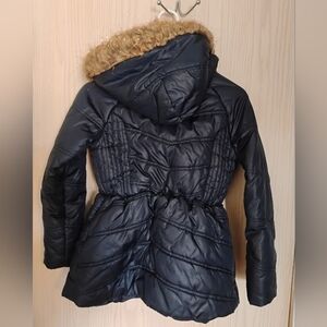 Tommy Hilfiger Girl's Navy Puffer Coat with Faux Fur Hood